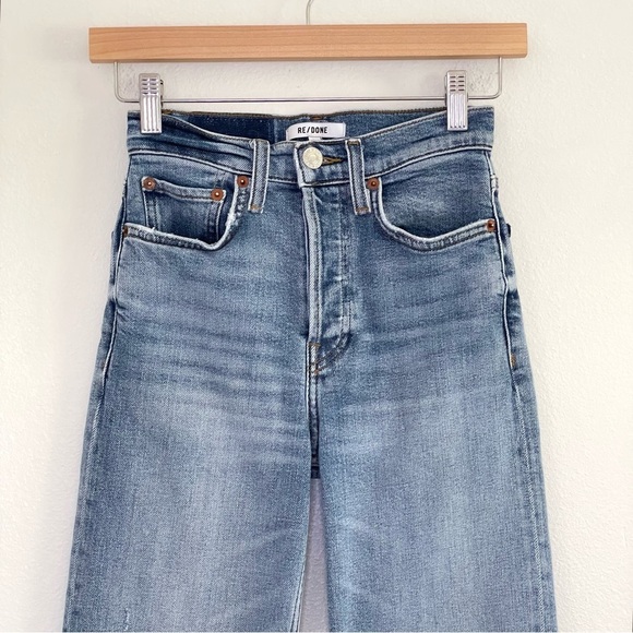 Re/Done 70s Stove Pipe Slim Straight Crop Jean High Waist Raw Hem Light Stone 24 - Picture 6 of 16